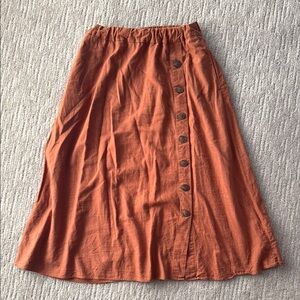 Orange Midi A-Line Skirt with Buttoned Front